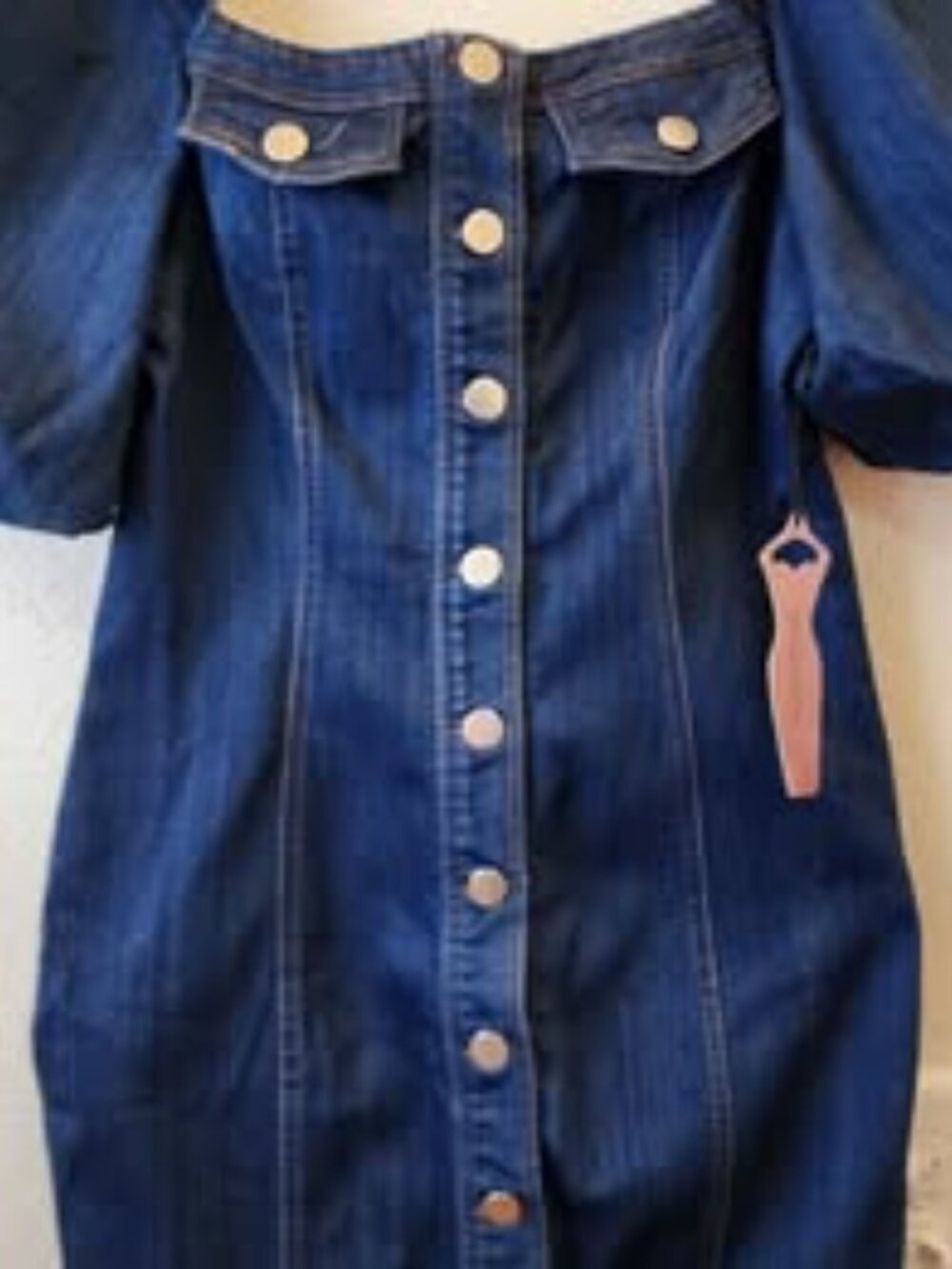 Blue Denim Mini Dress w/ Puff Off Shoulder Sleeves - Picture 3 of 3
